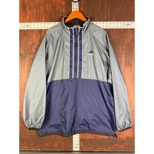 Adidas Windbreaker Pullover Half Zip Jacket Vintage 90s Gray Navy Blue Men Large